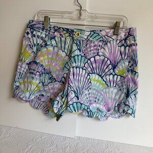 Lilly Pulitzer Teal Purple Navy Tropical Print Cotton Buttercup Shorts Size 6